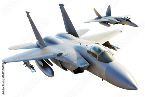Two gray military fighter jets in flight isolated on a transparent background.PNG.AI GENERATED