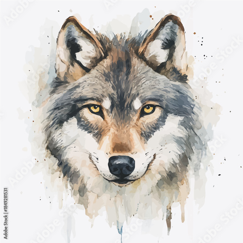 A vectorized, Hand-painted style, vector set available in EPS An Elegant watercolor painting design collection_Watercolor_style_painting_of_a_wolf_on_a_white_background