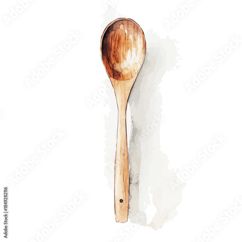 A vectorized, Hand-painted style, vector set available in EPS An Elegant watercolor painting design collection_Watercolor_style_painting_of_a_wooden_kitchen_spoon