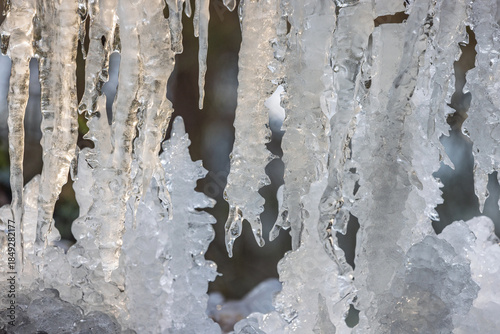 Wallpaper Mural Icy Elegance: Frozen artistry as long icicles hang, sparkling with light. Winter's touch transforms the ordinary into a dazzling display of natural beauty, forming stunning shapes. Torontodigital.ca