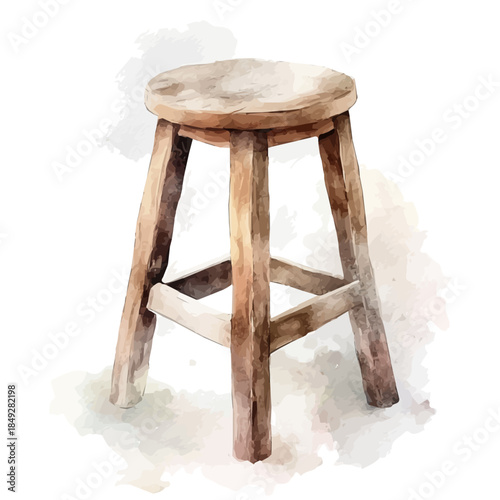painting_of_a_wooden_kitchen_stool, A vectorized, Hand-painted style, vector set available in EPS An Elegant watercolor painting design collection