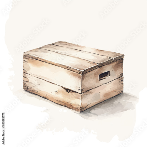 painting_of_a_wooden_seed_box, A vectorized, Hand-painted style, vector set available in EPS, An Elegant watercolor painting design collection