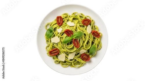 Fotografi Delicious linguine pasta with pesto sauce isolated on transparent background, It