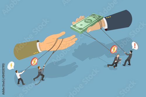 3D Isometric Flat Vector Illustration of Corruption And Bribery, Businessman Hands Engaged In Corrupt Activities Of Giving And Accepting Money Bribes