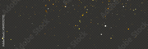 Gold glittering dust with stars on transparent backdrop