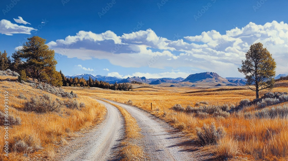 Fototapeta premium Timeless road leading to golden horizon