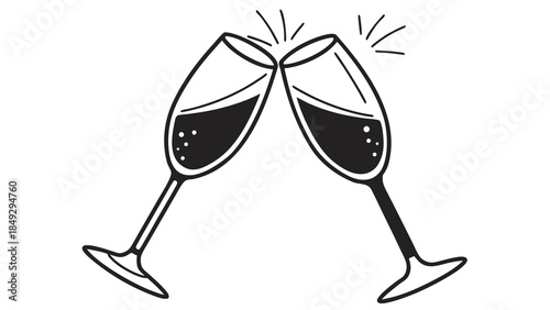 Clinking Champagne Glasses Toast. Hand-drawn Celebration Icon for Parties & Special Occasions.