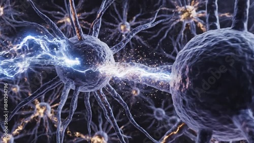 Abstract illustration of neural network with active synapses showing communication and connection