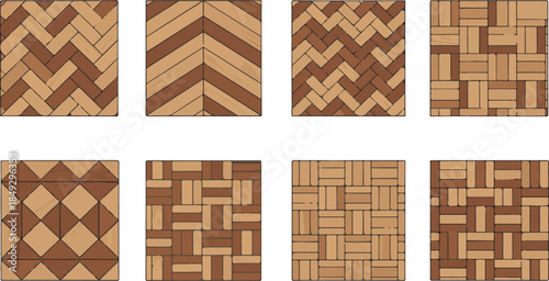 Wood Parquet Floor Vector Patterns, Top View Seamless Wooden Flooring Textures for Interior Design and Architecture