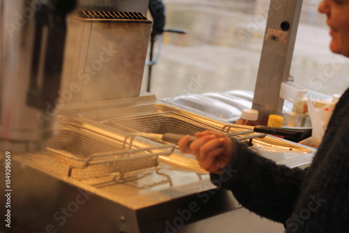 Frying Churros at a Winter Street Food Market