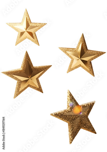 Sparkling 3D Golden Stars: Luxurious Christmas Decor Elements.