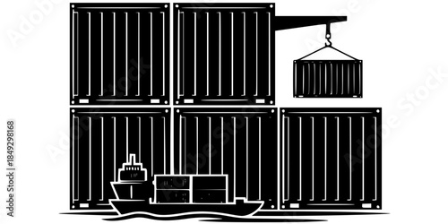Industrial Shipping Containers Stack Vector Silhouette