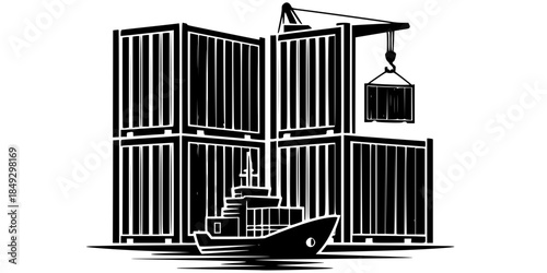 Industrial Shipping Containers Stack Vector Silhouette