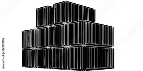 Industrial Shipping Containers Stack Vector Silhouette