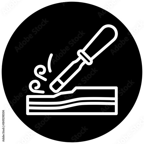 Chisel Icon Button, Mini Illustration Relate To Carpentry, Wood Industry. Use For Modern Concept, Ui, Ux Web And App Development.