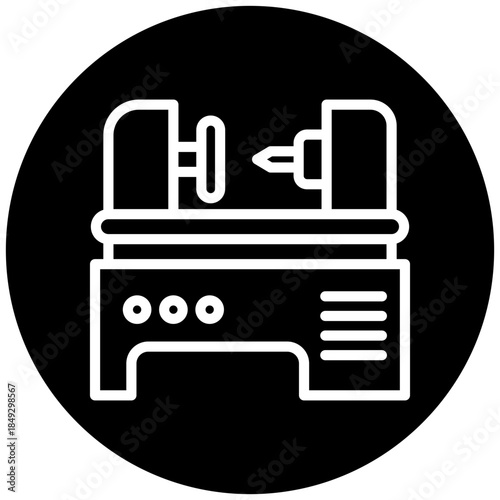 Lathe Machine Icon Button, Mini Illustration Relate To Carpentry, Wood Industry. Use For Modern Concept, Ui, Ux Web And App Development.