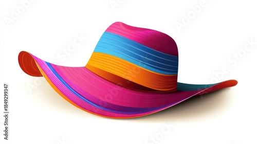 Colorful wide brimmed hat illustration with vibrant stripes isolated on white