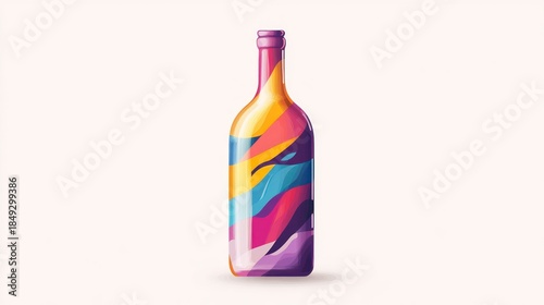 Colorful wine bottle illustration isolated on white background for design