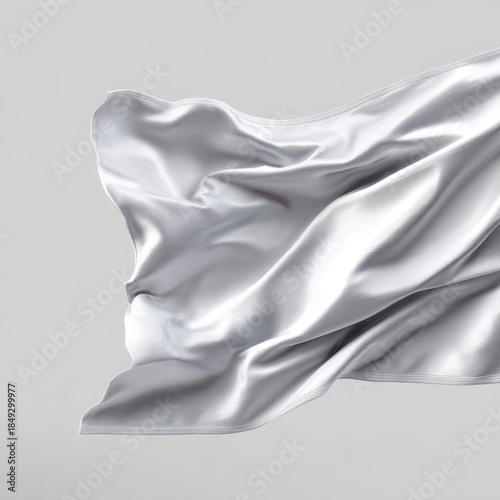 surrender symbolism, white flag waving against a reflective gray background represents surrender and resolution realistically