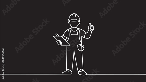 Continuous line drawing of a construction worker giving thumbs up gesture