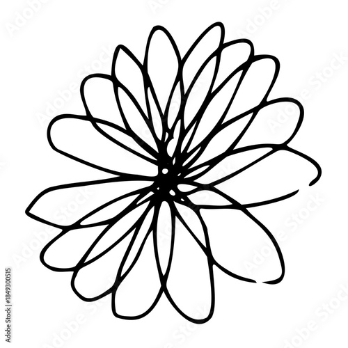 Hand drawn abstract black flower isolated on white background.