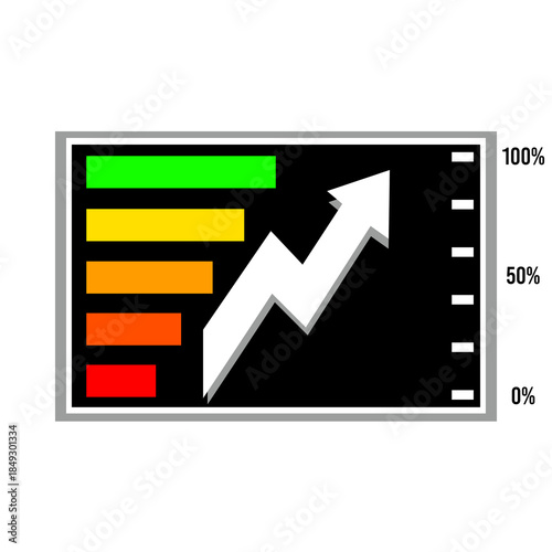 Percentage trend, increasing, arrow, financial performance. Vector illustration.