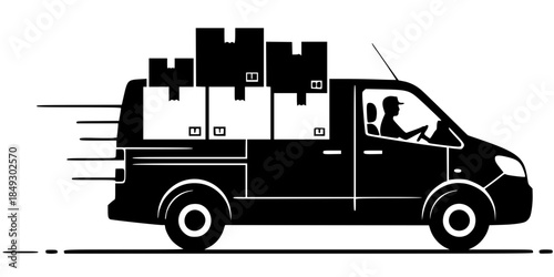 Last Mile Delivery Van Logistics Vector Silhouette