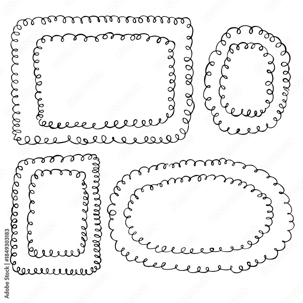 Obraz premium Set of doodle frames drawn with black ballpoint pen isolated on white background.