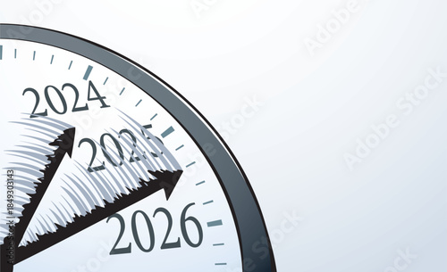 Vector drawing. The hands of a clock flutter in the wind.