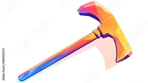 Geometric illustration of a golden axe with colorful tones and bright lighting