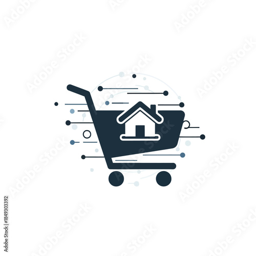 Shopping Cart with House Icon Inside.