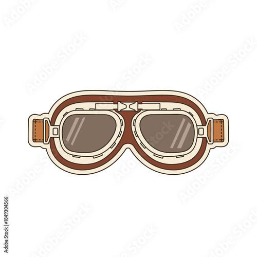 Vintage aviator goggles illustration showcasing leather straps and tinted lenses in a retro style