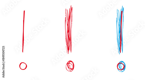Hand-drawn red exclamation marks isolated on white background.