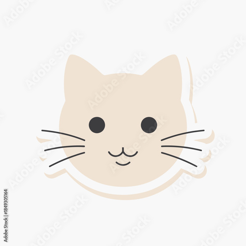 Illustration of a Cat's Face with Whiskers and Smiling Expression