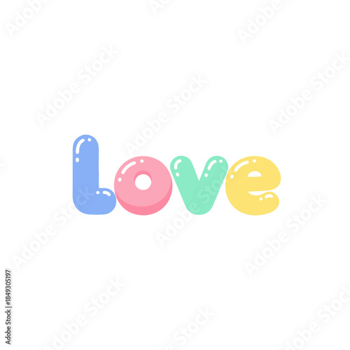 Colorful illustration of the word love on a clean white background showcasing vibrant typography and affection