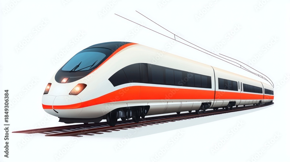 Naklejka premium Modern high speed train on rails against white background transportation concept