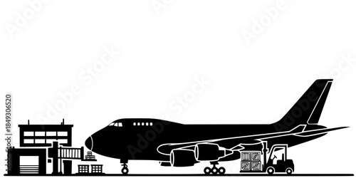 Air Cargo Plane Freight Loading Vector Silhouette