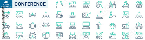 Seminar or Conference web line icons editable icons set. Conference icon set. vector illustration