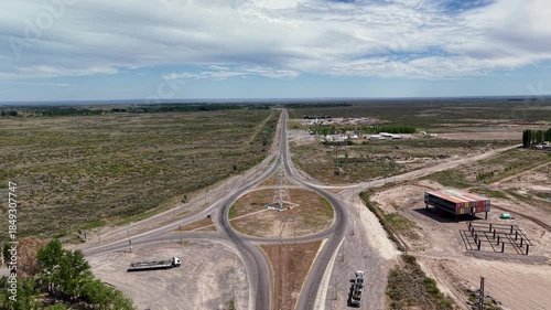 Aerial view of the city of Catriel, in Rio Negro, Argentina. Route number 151