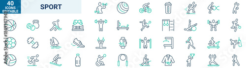 Sport people, web line icon collection. fitness. lifestyle concept. Editable stroke.