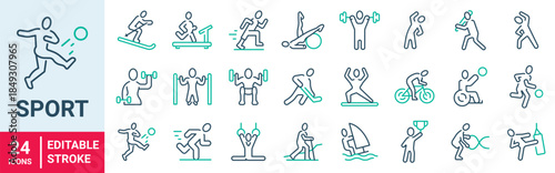 Sport people, web line icon collection. fitness. lifestyle concept. Editable stroke.