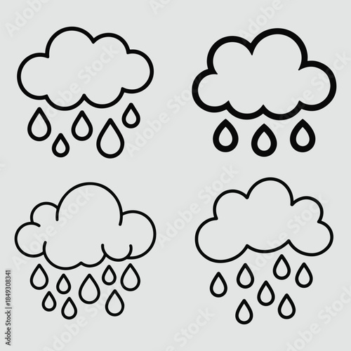 Four cloud rain drop illustrations