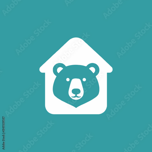 Bear face inside a house logo design.