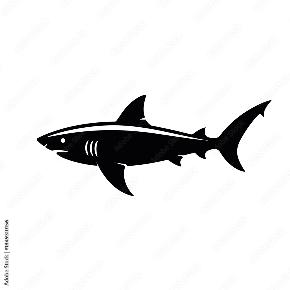 Fototapeta premium Black Shark Silhouette Illustration Depicting Powerful Aquatic Predator in Natural Habitat