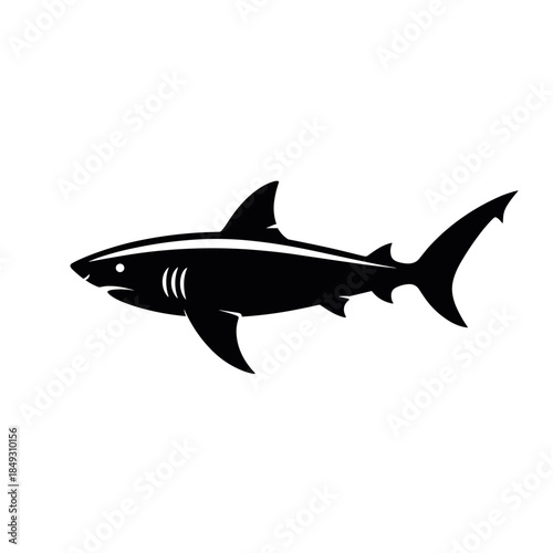 Black Shark Silhouette Illustration Depicting Powerful Aquatic Predator in Natural Habitat