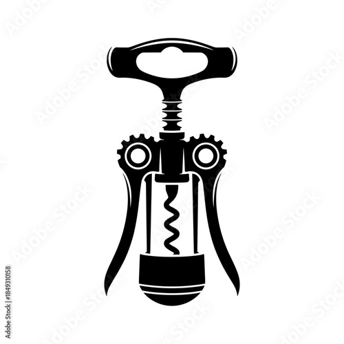 A Black and White Corkscrew For Opening Wine Bottles With Spiral Worm Detail
