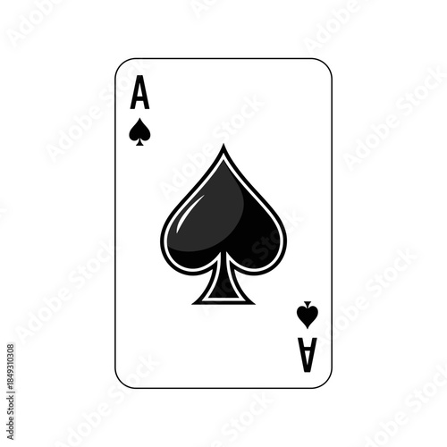 Ace of Spades Playing Card Simple Design on White Background with Shadow