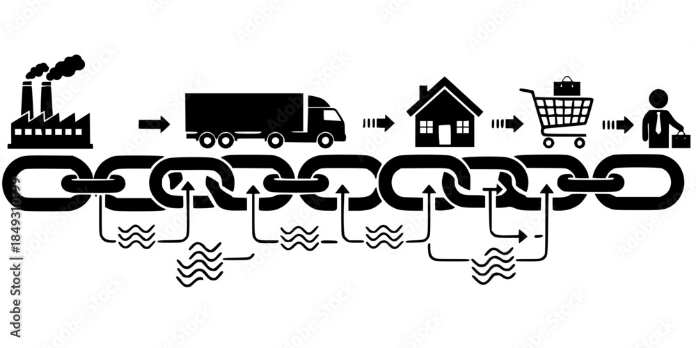 Naklejka premium Supply Chain Links Integration Vector Silhouette