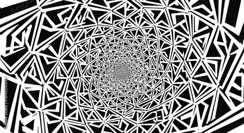 Complex Black and White Geometric Fractal Spiral Pattern with High Contrast