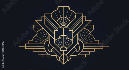 Luxury Art Deco Golden Fan Shape Ornament on Dark Background Elegant Illustration